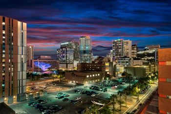 A cityscape at night